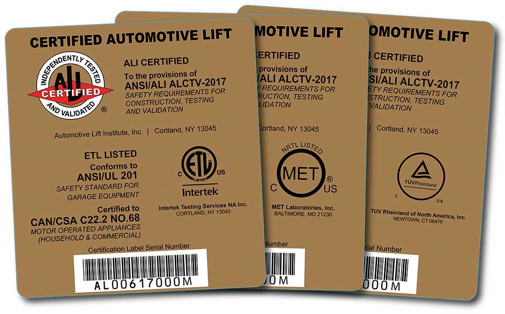 Photo 1. A lift that has been third-party tested and certified to meet all the requirements of ANSI/ALI ALCTV bears the ALI Gold Label.